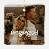 Ornement En Céramique Beau script Notre premier Noël engagé Photo (Dos)