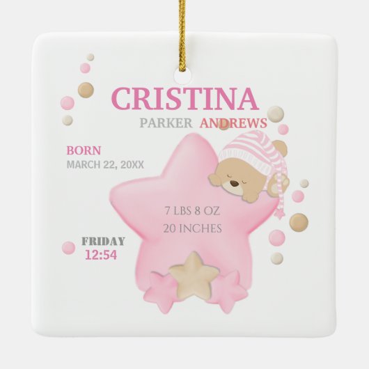 Ornement En Céramique Bébé Bébé Bébé Bébé Fille Naissance Statistiques (Dos)
