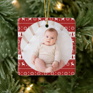 Ornement En Céramique Bébé classique rouge photo de Noël