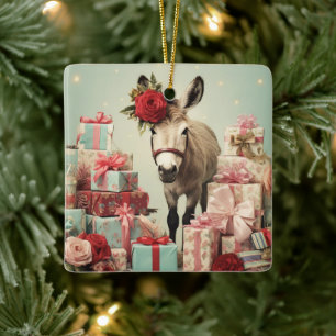 Ornement En Céramique Bébé Donkey Family Orament, Amateurs d'âne Cadeaux