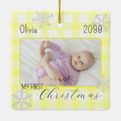 Ornement En Céramique Bébé fille jaune plaid flocon de neige première No (Dos)