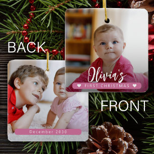 Ornement En Céramique Bébé fille rose Premier Noël 2 photo