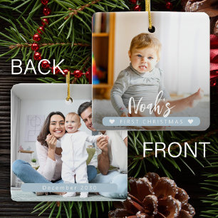 Ornement En Céramique Bébé garçon bleu clair Premier Noël 2 photo