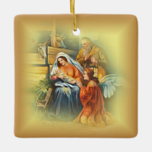Ornement En Céramique Bébé Jésus, Marie et Joseph~La Sainte Famille~Ange