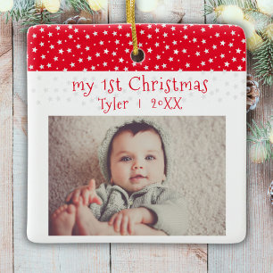 Ornement En Céramique Bébé mou`s 1`st Noël Étoiles rouges Photo Bébé