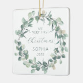 Ornement En Céramique Bébé personnalisé 1er Noël Eucalyptus Wreath (Gauche)