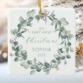 Ornement En Céramique Bébé personnalisé 1er Noël Eucalyptus Wreath