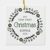 Ornement En Céramique Bébé personnalisé Premier Noël nordique (Devant)