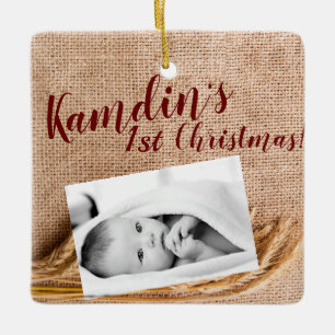 Ornement En Céramique Bébé personnalisé XMAS Ornament Blé sur Burlap Sa