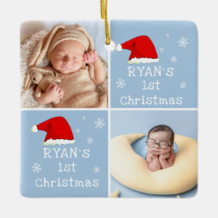 Ornement En Céramique Bébé`s 1er Noël 2 Photos Santa Hat Snowflake