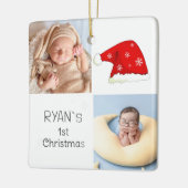 Ornement En Céramique Bébé`s 1er Noël 2 Photos Santa Hat Snowflake (Gauche)