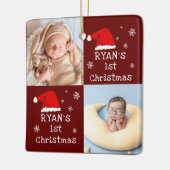 Ornement En Céramique Bébé`s 1er Noël 2 Photos Santa Hat Snowflake (Gauche)