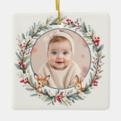 Ornement En Céramique Bébé Woodland First Christmas Photo Customisée (Devant)