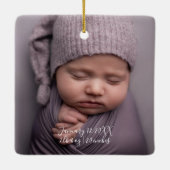 Ornement En Céramique Bébés 1er Noël Photo Naissance Statistiques Script (Dos)