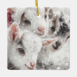 Ornement En Céramique Bébés de neige Chèvres de Noël 4 - VOTRE PHOTO