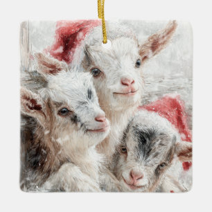 Ornement En Céramique Bébés de neige Chèvres de Noël 5 - VOTRE PHOTO