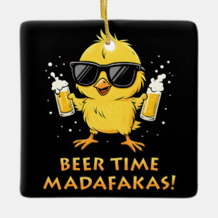 Ornement En Céramique Beer Time Madafakas Drôle Mème Duck Goose Retro