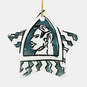 Ornement En Céramique Belle Africaine Bongo Massai Portrait Tribal Art