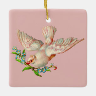 Ornement En Céramique belle colombe blanche avec sprig dans la bouche