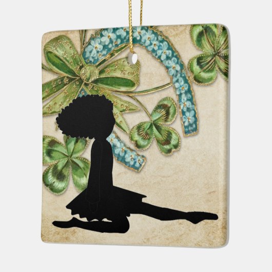 Ornement En Céramique Belle danseuse irlandaise, Shamrock et fer à cheva (Gauche)