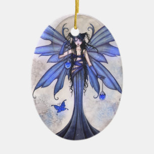 Ornement En Céramique Belle Fantaisie de Fée Bleue et Papillon Art
