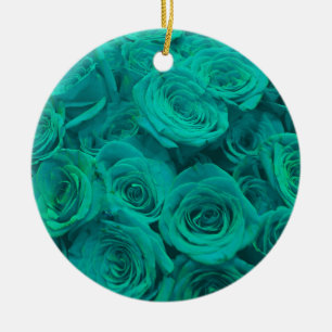Ornement En Céramique Belles fleurs turquoises roses turquoises