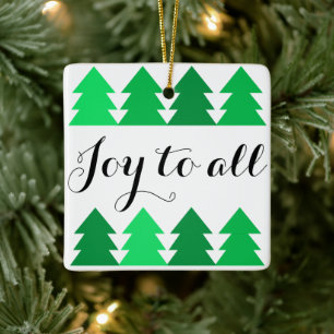 Ornement En Céramique Belles rangées d'arbres de Noël verts Joie à tous