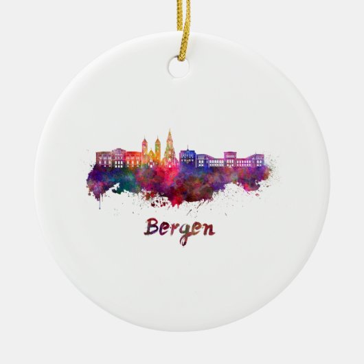 Ornement En Céramique Bergen skyline in watercolor (Devant)