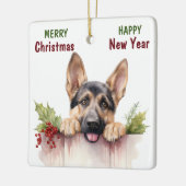 Ornement En Céramique Berger allemand clôture de Noël (Gauche)