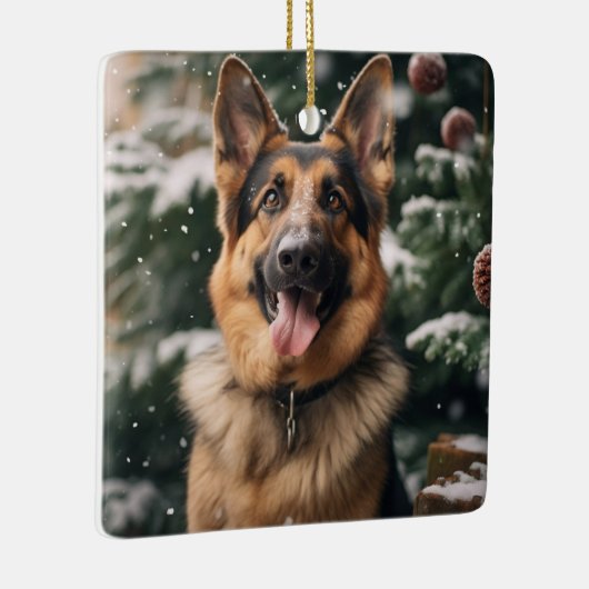 Ornement En Céramique Berger allemand dans la neige (Droite)