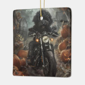 Ornement En Céramique Bernedoodle Riding Moto Halloween effrayant (Gauche)