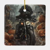 Ornement En Céramique Bernedoodle Riding Moto Halloween effrayant (Dos)