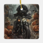 Ornement En Céramique Bernedoodle Riding Moto Halloween effrayant (Devant)
