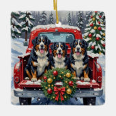 Ornement En Céramique Bernese Mountain Dog Christmas Red Truck Holiday (Devant)