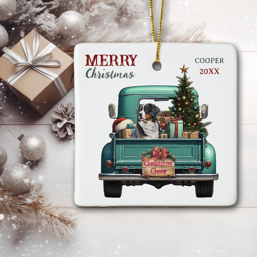 Ornement En Céramique Bernese Mountain Dog Retro Truck Christmas