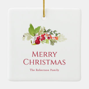 Ornement En Céramique Berry Holly Festive et aquarelle À feuillage persi