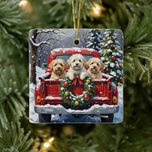 Ornement En Céramique Bichon Frise camion rouge de Noël vacances