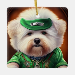 Ornement En Céramique Bichon Frisé Chien Conduite Vélo St. Patrick