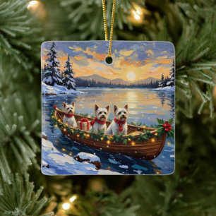 Ornement En Céramique Bichon Frise Noël Bateau Fêtes
