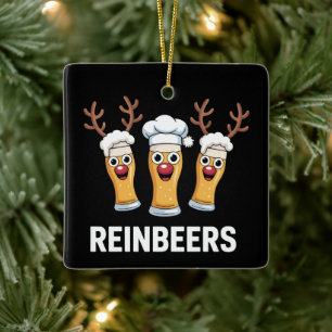 Ornement En Céramique Bière de Noël drôle de renne de Reinbeers à boire