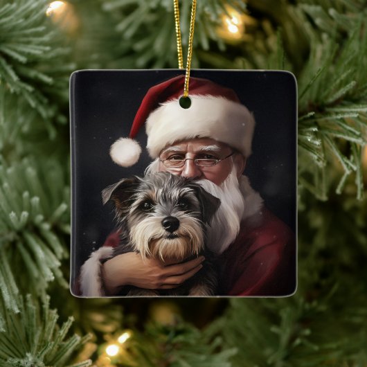 Ornement En Céramique Biewer Terrier Avec Noël Festif Du Père Noël (Arbre)