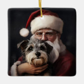 Ornement En Céramique Biewer Terrier Avec Noël Festif Du Père Noël (Devant)