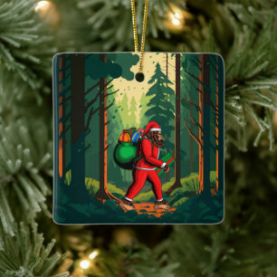 Ornement En Céramique Bigfoot Santa Claus sac de cadeaux
