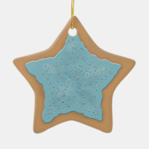Ornement En Céramique Biscuit de sucre d'étoile avec le glaçage bleu