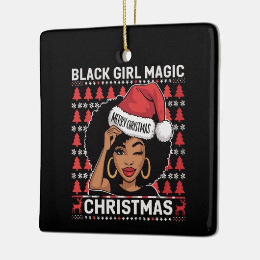 Ornement En Céramique Black Girl Magic Joyeux Noël Africain Américain (Gauche)