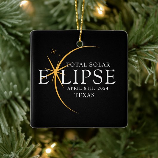 Ornement En Céramique Black & Gold 2024 Texas Total Solar Eclipse (Arbre)