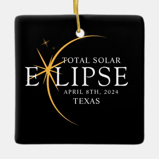 Ornement En Céramique Black & Gold 2024 Texas Total Solar Eclipse (Devant)