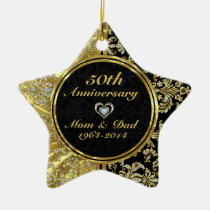 Ornement En Céramique Black & Gold 50e anniversaire Mariage Ornament 2a