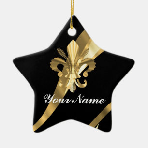 Ornement En Céramique Black & gold fleur de lys