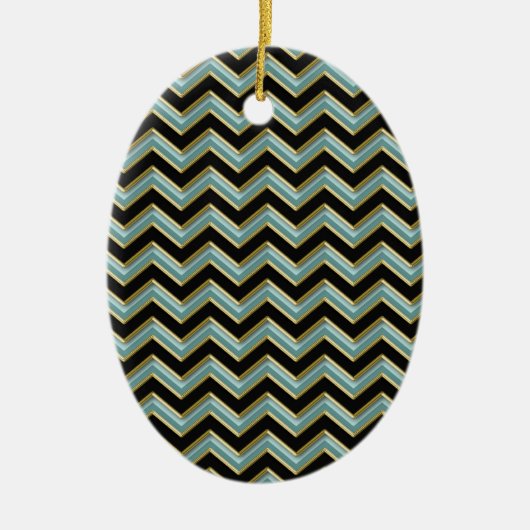 Ornement En Céramique Black Gold Turquoise ZigZag (Devant)